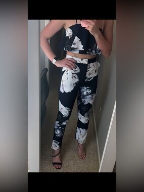 Lulu Floral Print Two Piece Set Navy Blue